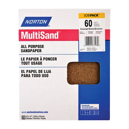 Norton Abrasives Norton MultiSand 11 in. L X 9 in. W 60 Grit Aluminum Oxide All Purpose Sandpaper 25 pk 07660768108